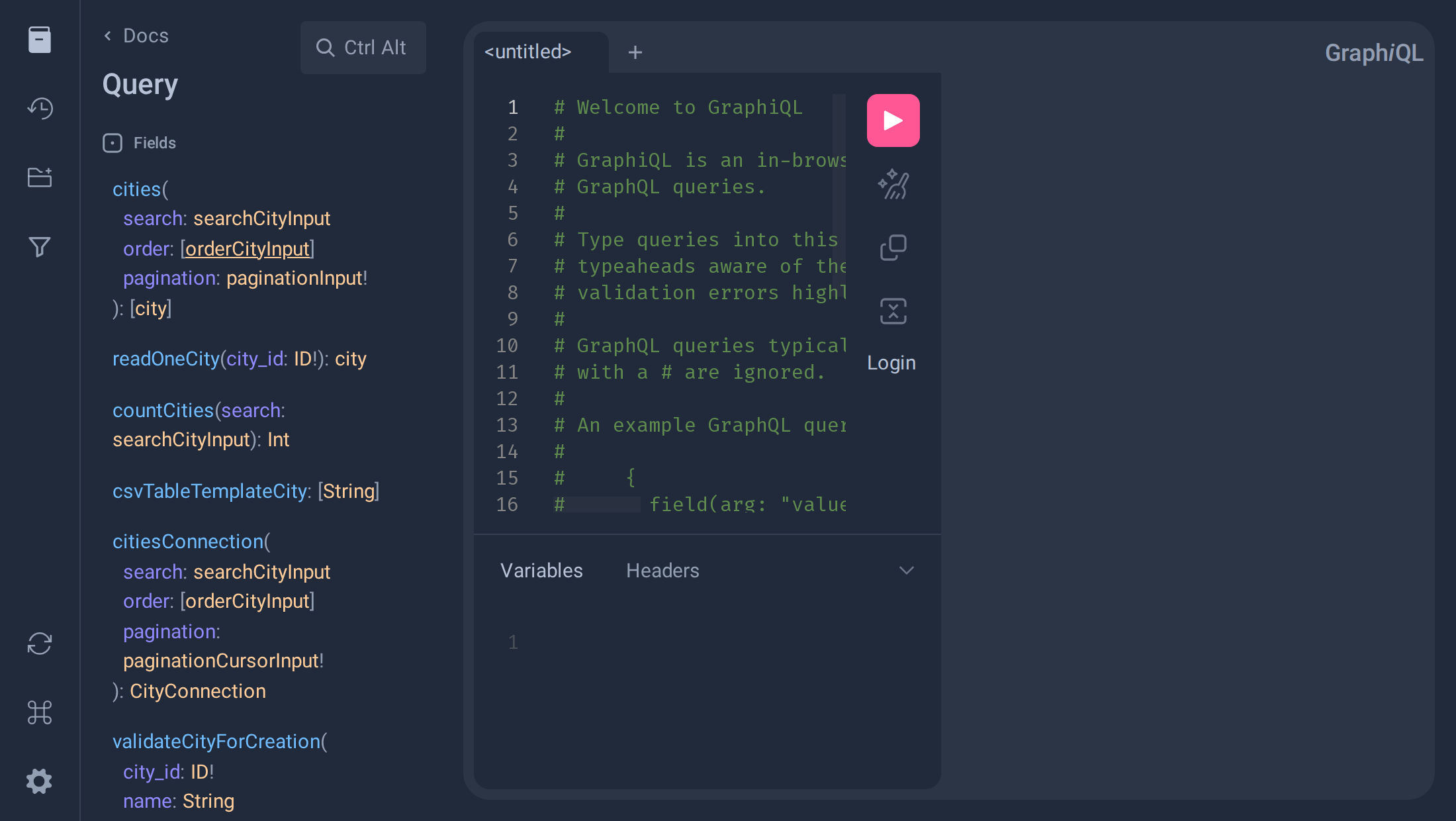 GraphiQL Documentation Explorer, Query root type expanded